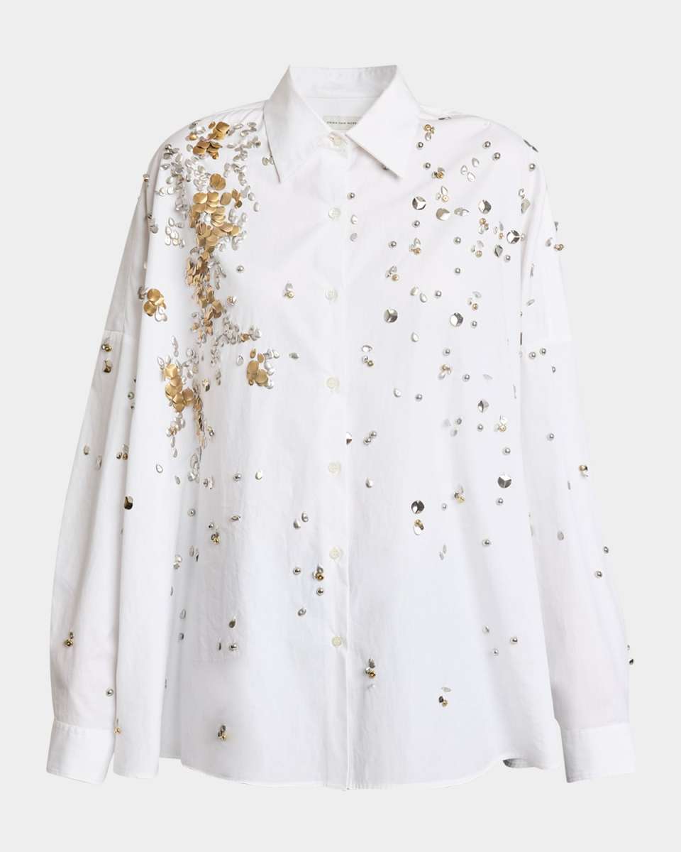 Casia Embellished Button Down Oversized Shirt